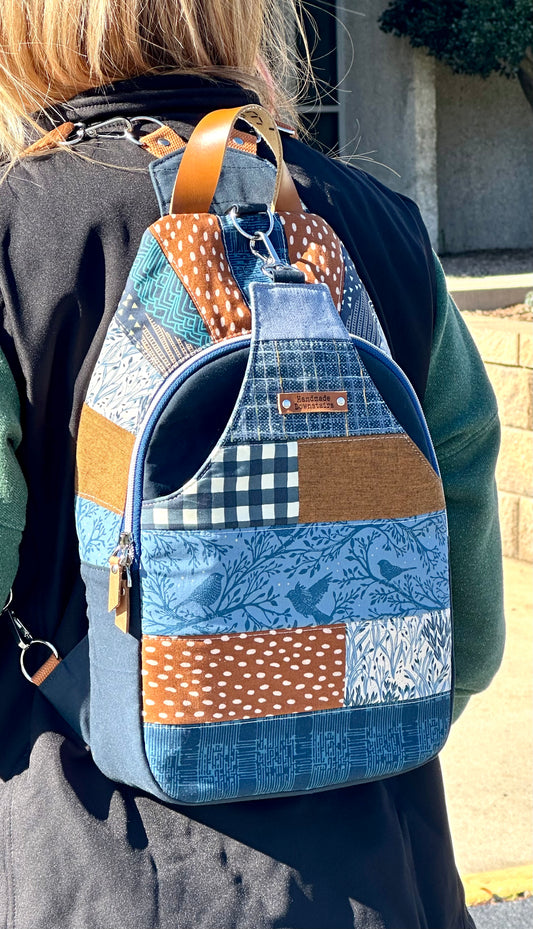 Blue & Brown Small Backpack